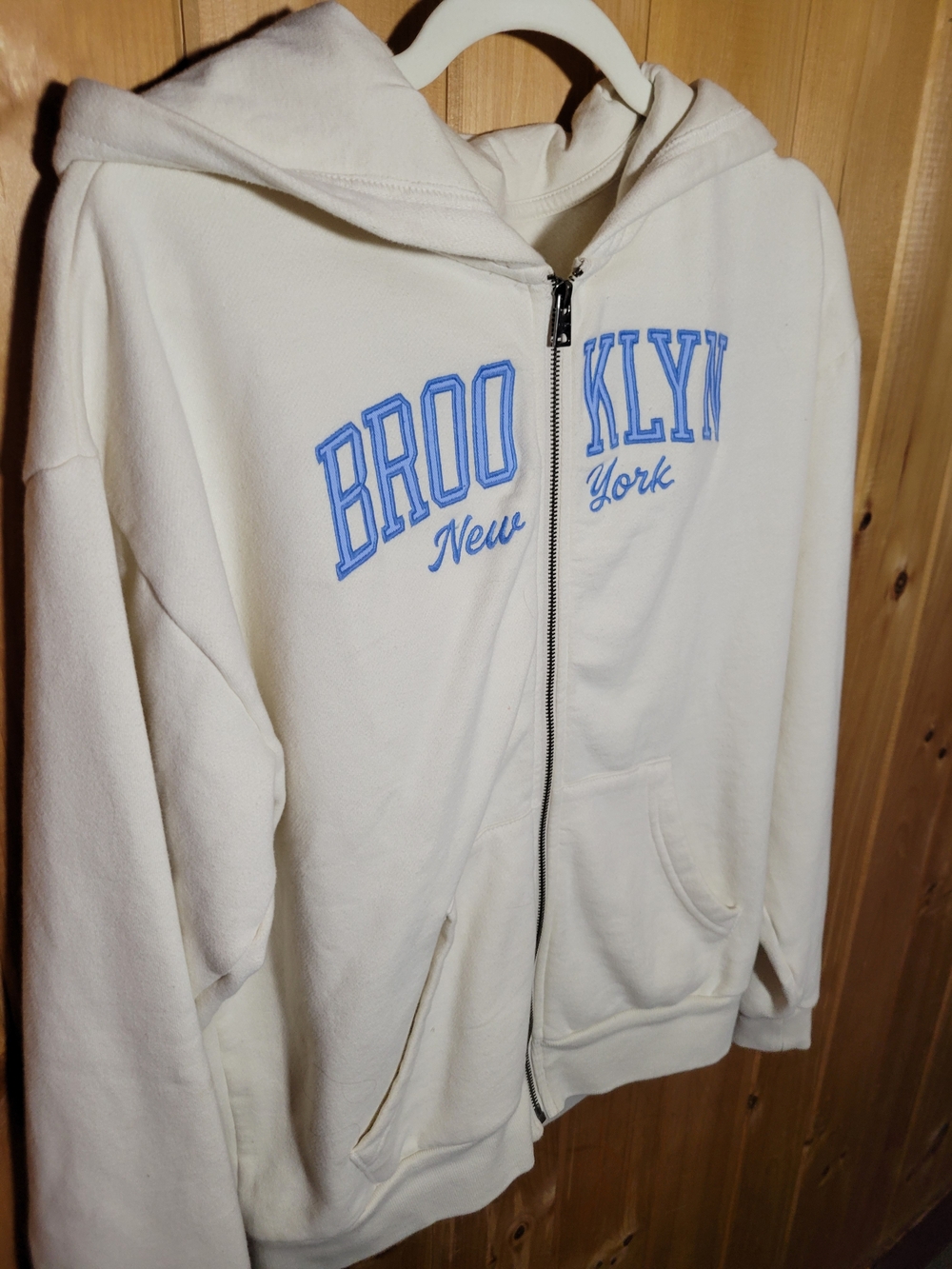 Aeropostale Cream Zip Hoodie with Light Blue Logo